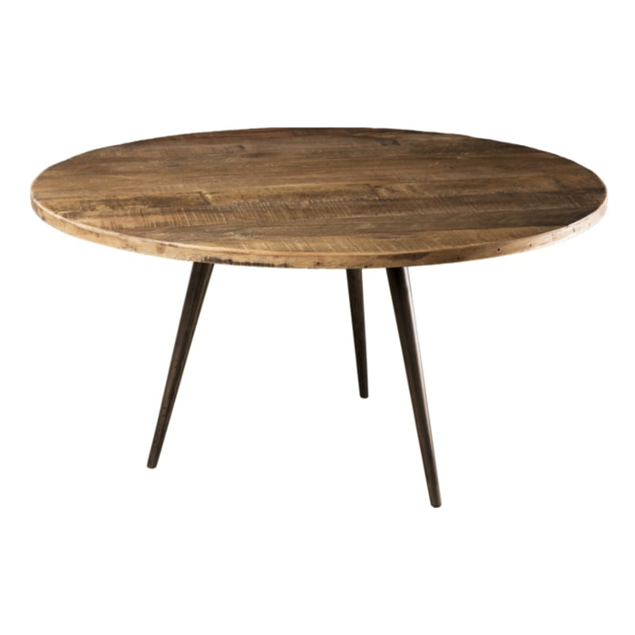 SIXTINE - Table basse ronde marron 75x75cm teck recyclé pieds métal