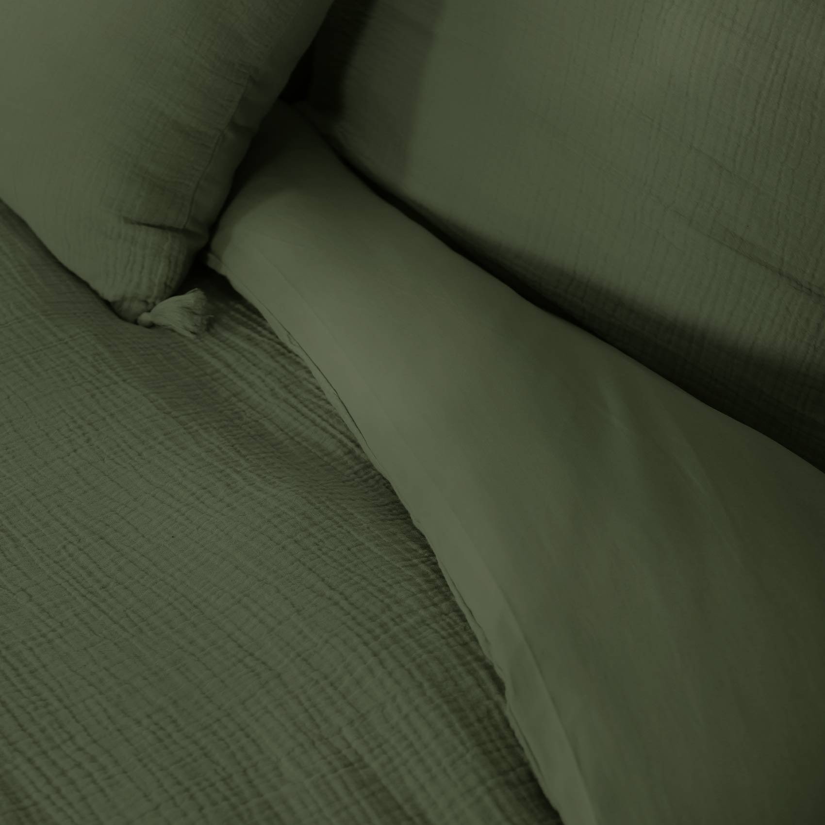 Parure de lit en double gaze de coton - Vert Olive