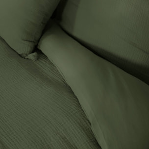 Parure de lit en double gaze de coton - Vert Olive
