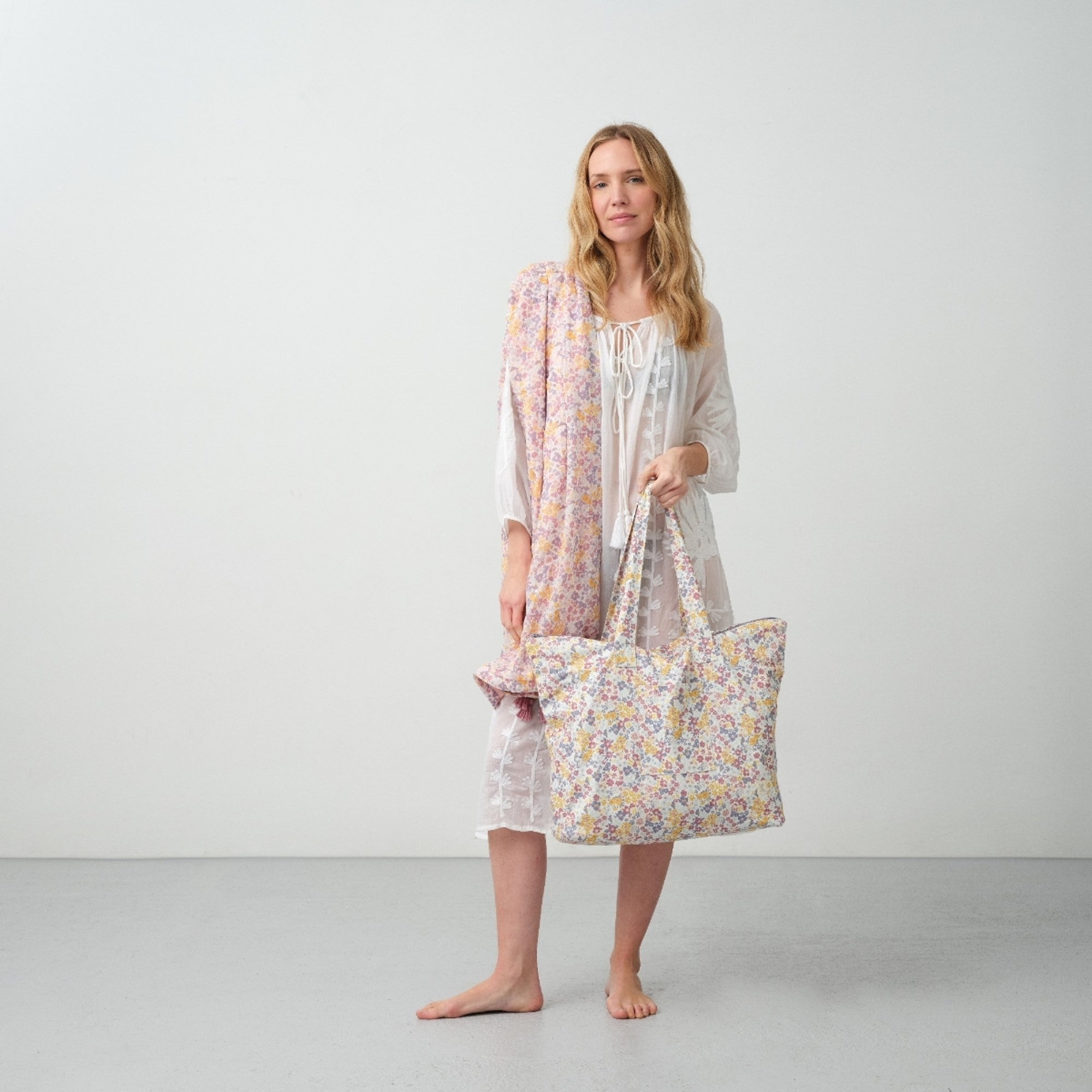 Bolso de playa algodón flores Champri color lila