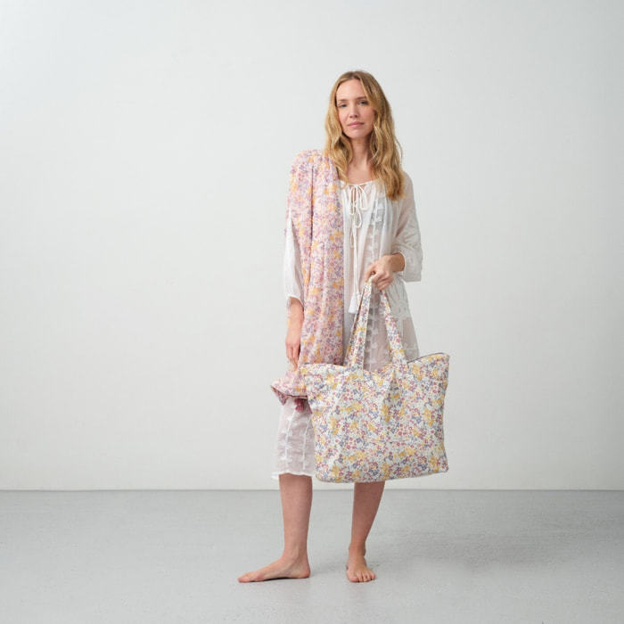 Bolso de playa algodón flores Champri color lila