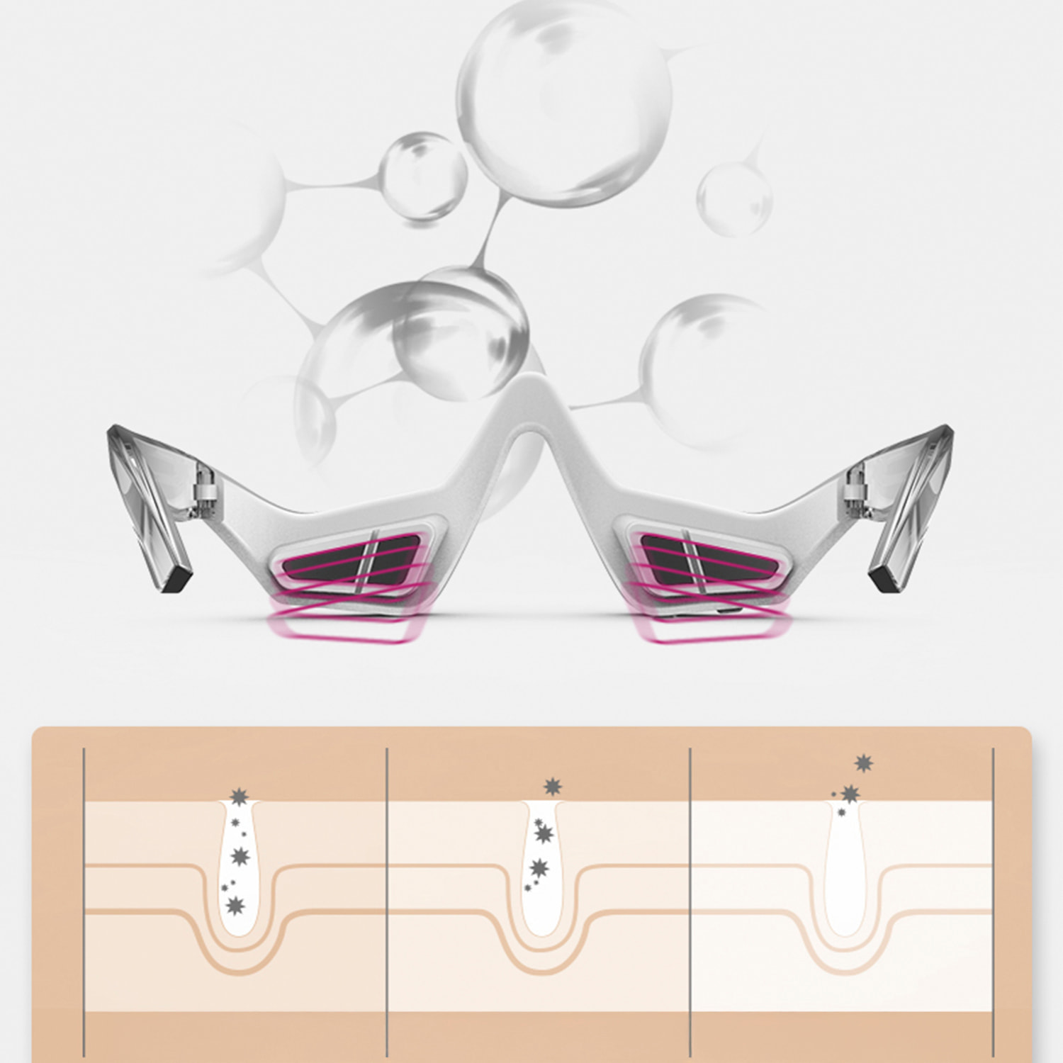 Instrumento de masaje ocular EMS con 3 intensidades y 2 modos de uso.