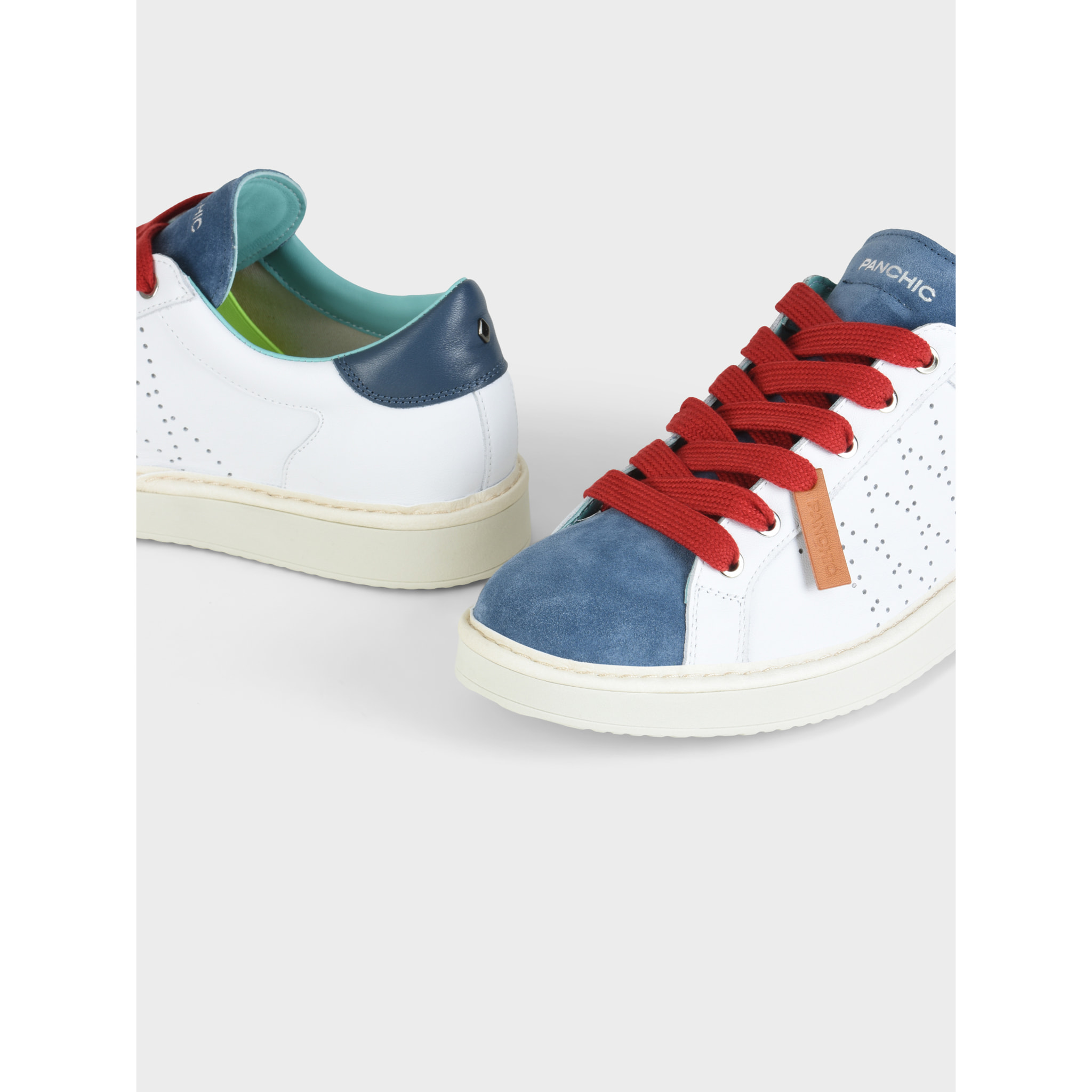 ZAPATO CON CORDONES HOMBRE P01 DE PIEL Y ANTE BLANCO AZUL BÁSICO ROJO