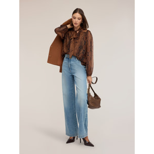 Motivi - Blusa con fiocco in georgette fantasia animalier - Marrone