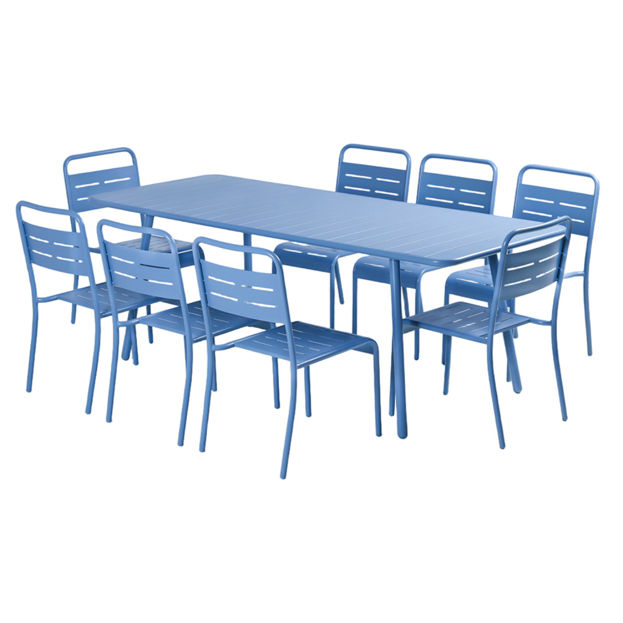 Ensemble table de jardin 200 cm et 8 chaises bleu EVORA