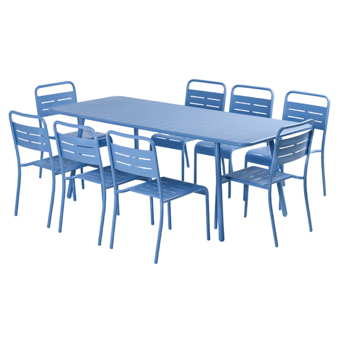 Ensemble table de jardin 200 cm et 8 chaises bleu EVORA