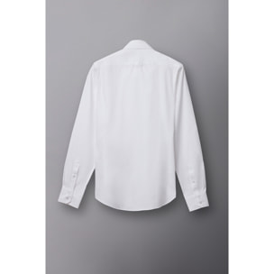 Camicia Uomo 2 Bottoni Button Down Slim Jacquard Fantasia Bianco e Bianco