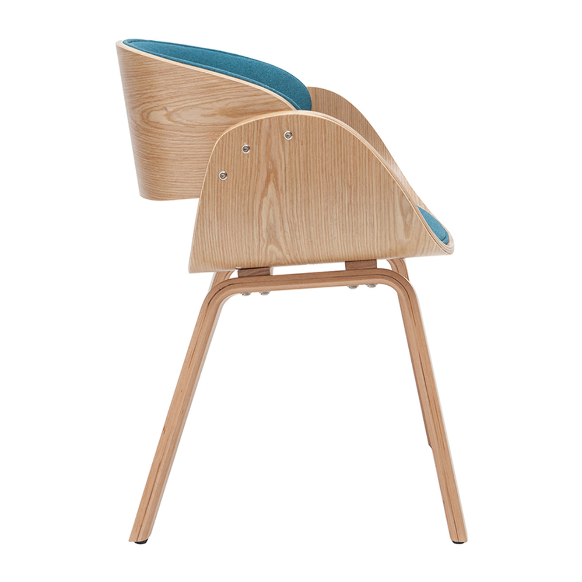 Chaise design en tissu bleu canard et bois clair BENT