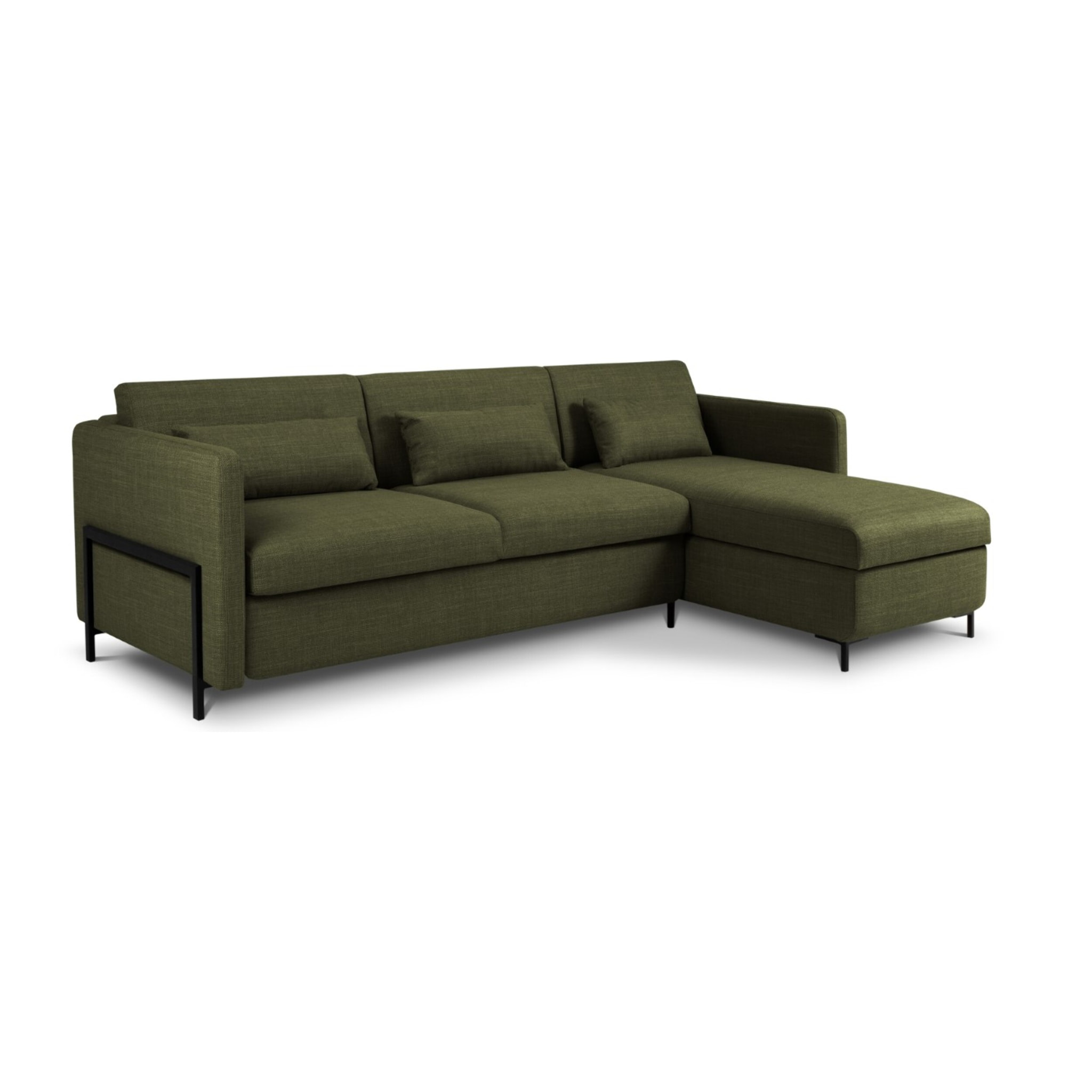 Canapé d'angle droit convertible avec coffre de rangement "Yanis" 4 places en tissu structurel vert
