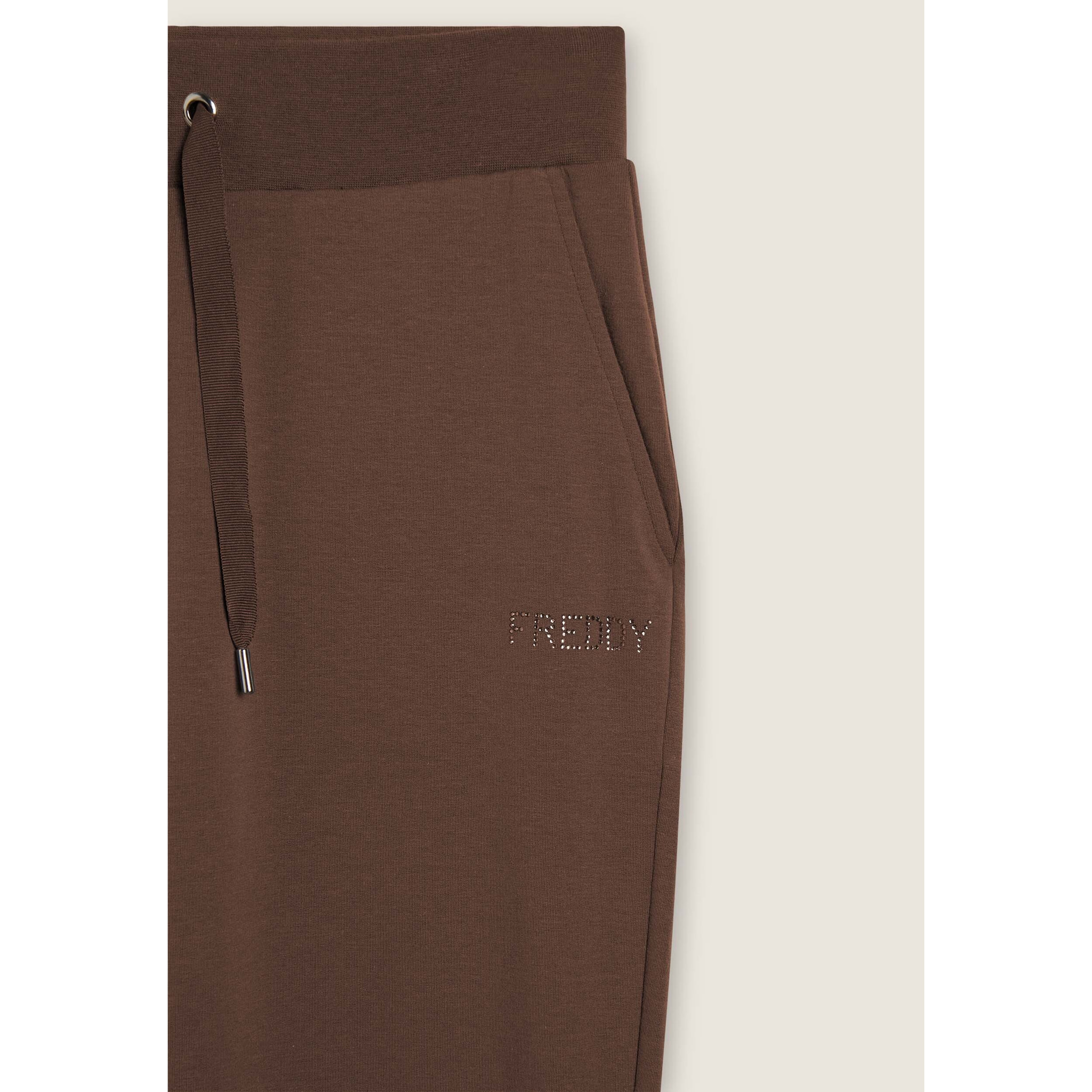 Pantaloni sportivi da donna con fondo dritto e logo strass