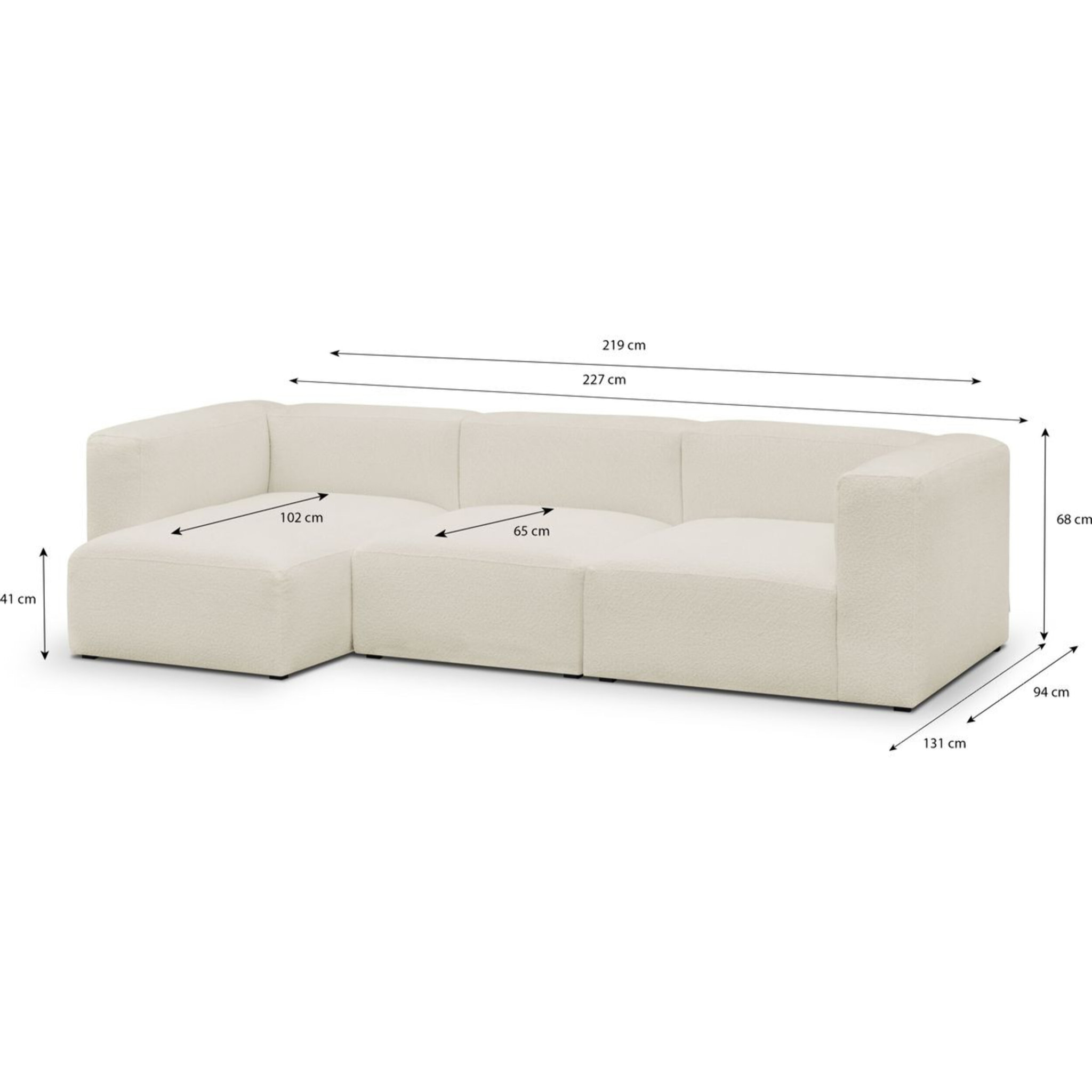 Canapé d'angle à gauche modulable 4 places en tissu bouclette - MODULO