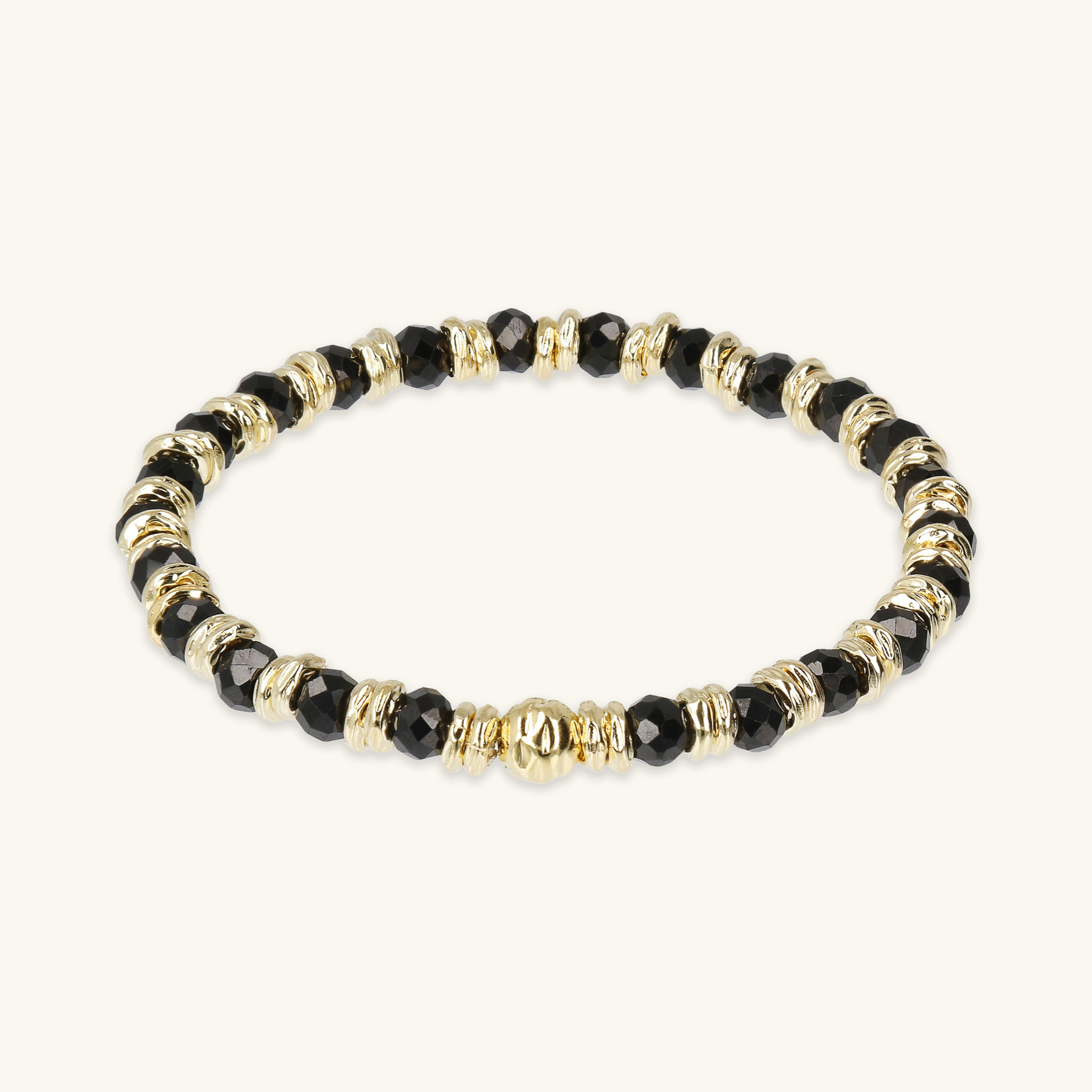 Bracciale Elastico con Rondelle Golden e Pietra Naturale Spinello Nero