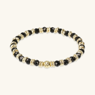 Bracciale Elastico con Rondelle Golden e Pietra Naturale Spinello Nero
