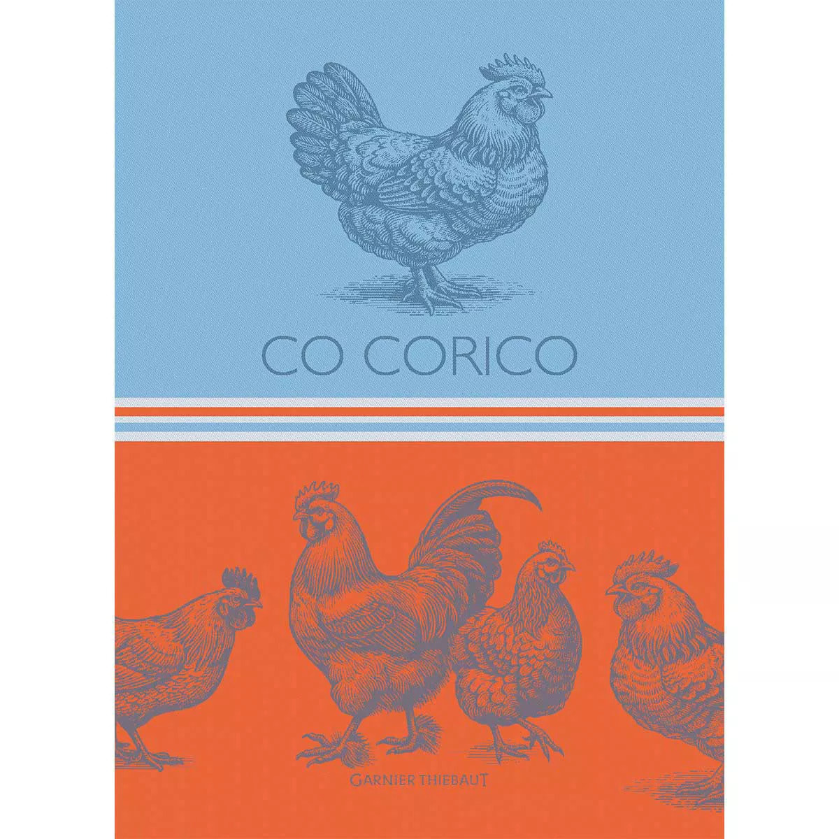 Torchon pur coton motif jacquard bleu orange Co corico tango