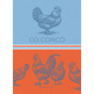 Torchon pur coton motif jacquard bleu orange Co corico tango