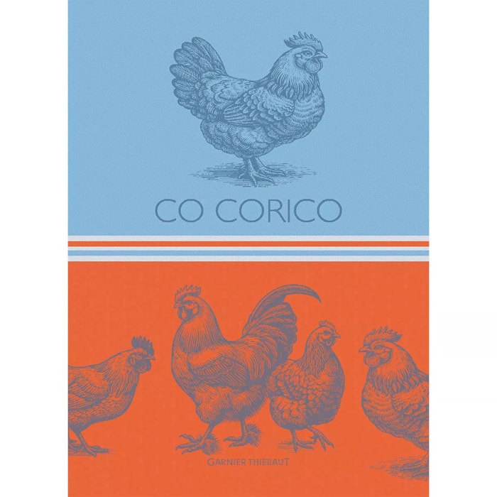 Torchon pur coton motif jacquard bleu orange Co corico tango