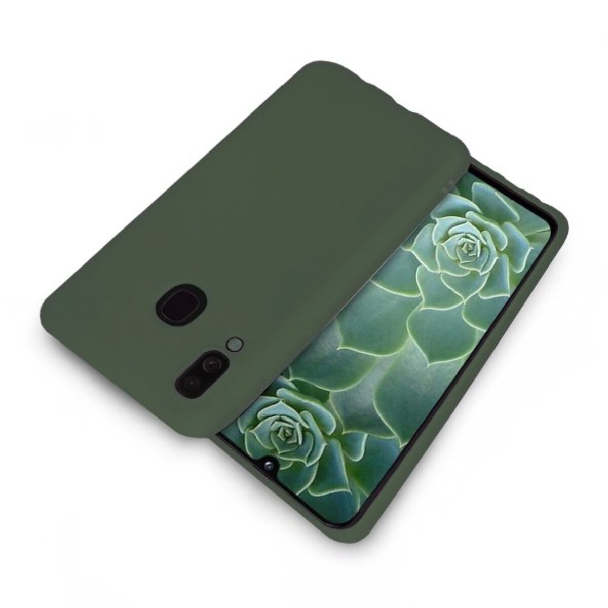 Coque Samsung Galaxy A40 Vert Foret Silicone liquide + 2 Vitres en Verre trempé Protection écran Antichocs