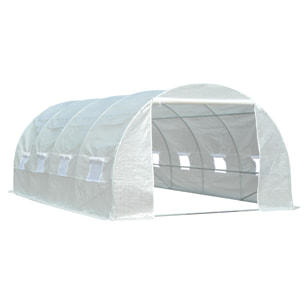 Serre de jardin tunnel surface sol 18 m² 6L x 3l x 2H m châssis tubulaire renforcé 24 mm 8 fenêtres blanc