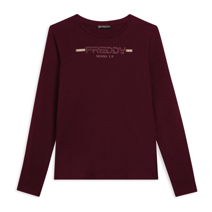 T-shirt da donna a manica lunga con fondo stondato