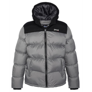 UTAH2 PADDED HOODED JACKET WITH YOKES & SCHOTT NYC CHEST EMBROIDERY BODY = 100% NYLON / YOKES = 60% COTTON 40% NYLON Grigio