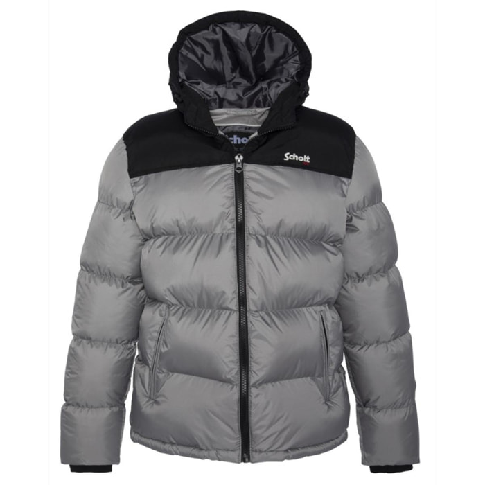 UTAH2 PADDED HOODED JACKET WITH YOKES & SCHOTT NYC CHEST EMBROIDERY BODY = 100% NYLON / YOKES = 60% COTTON 40% NYLON Grigio