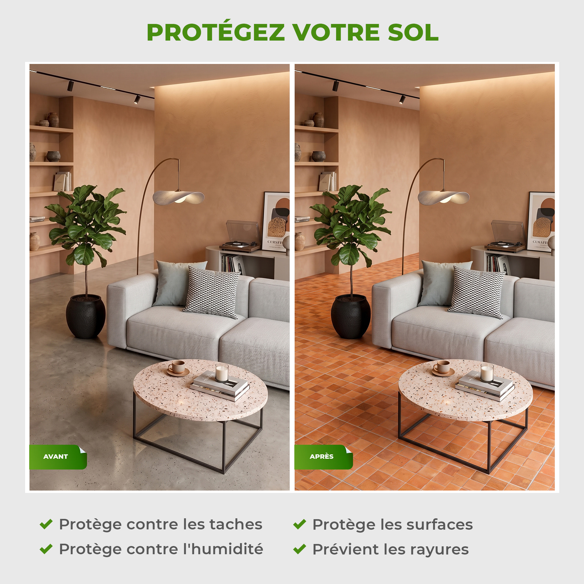 Sticker Sol avec laminat de Protection en Plastique Anti-dérapant | Stickers adhésif Sol - 9 STICKERS CARRELAGES TERRE CUITE SOL DE MOLFACO -