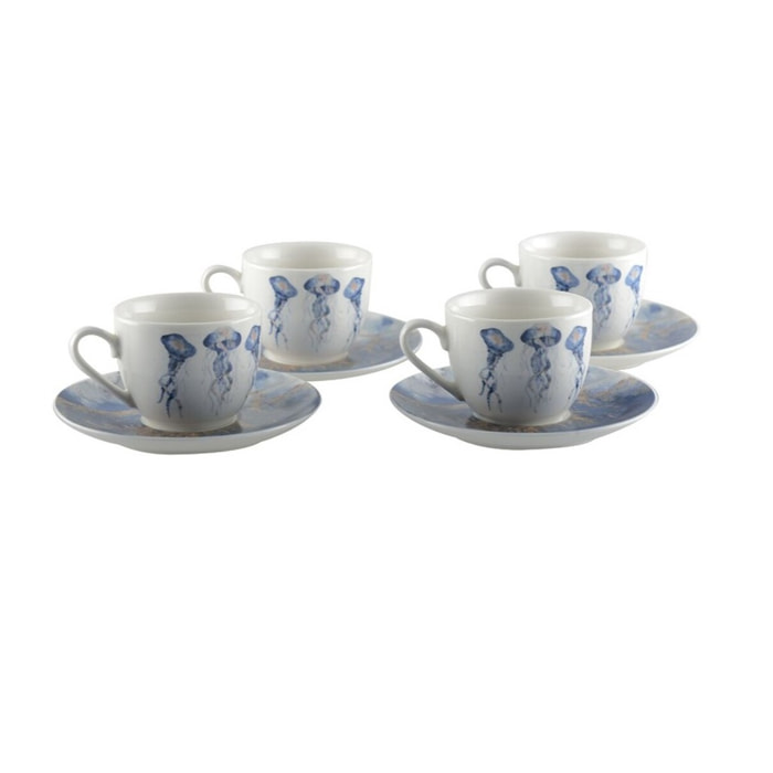 Tasses à café avec sous tasses méduse - lot de 4