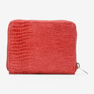 Monedero pequeño rojo de piel animal print con cremallera