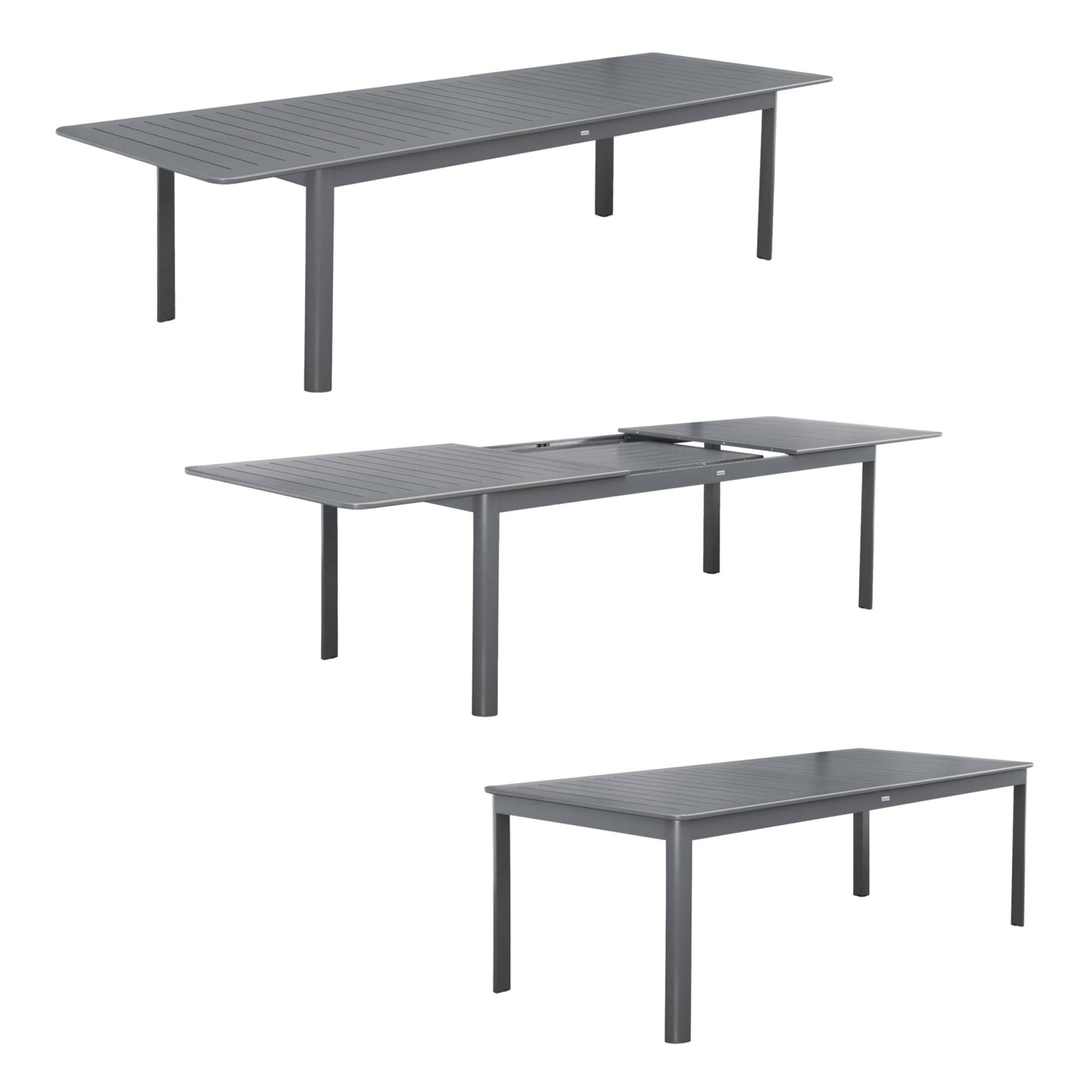 Table de jardin anthracite SEATTLE extensible aluminium. 10 places. 227 / 290 x 100 x 75 cm