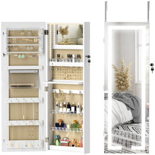 Espejo Joyero de Pared Espejo Joyero Colgante con Luces LED y Cerradura Espejo Integrada Armario de Joyas para Colgar en la Pared o en la Puerta Blanco