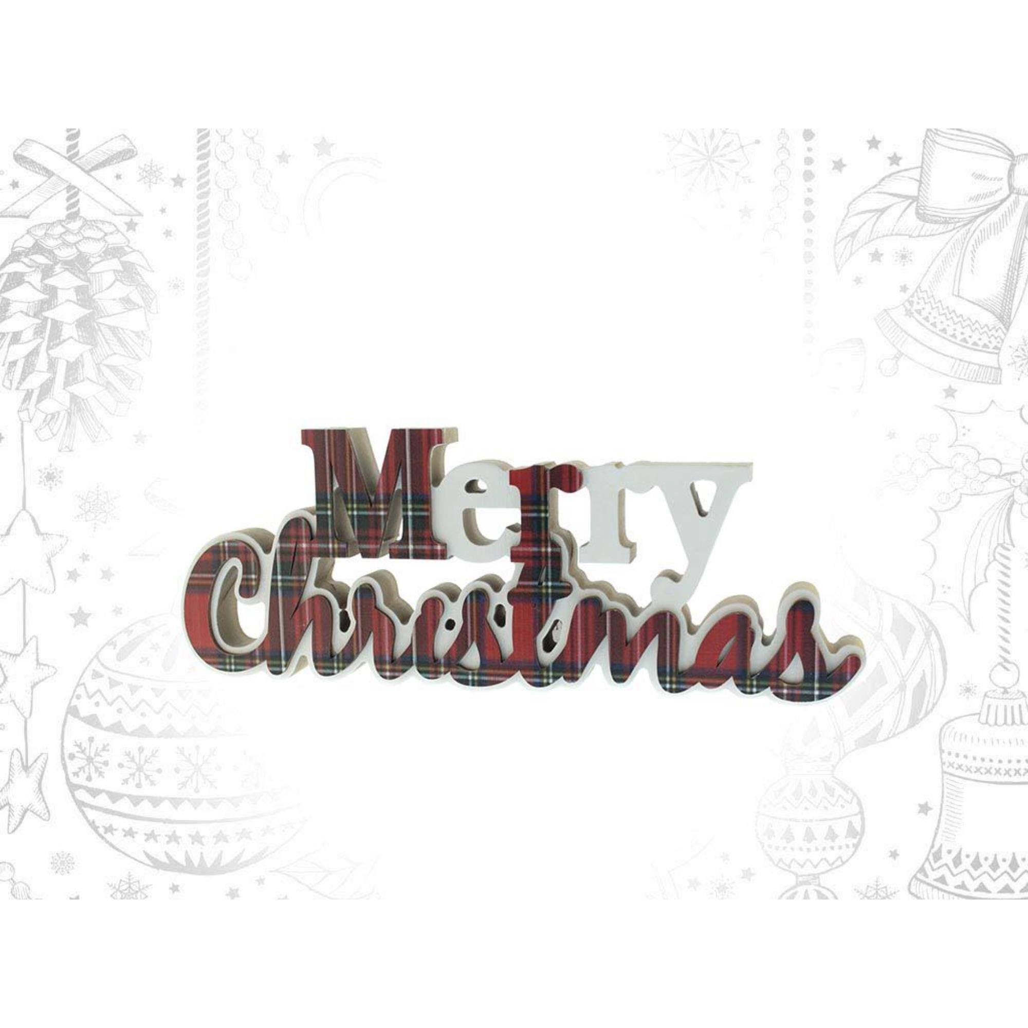 Letrero decorativo 'merry christmas' en diseño vichy color rojo