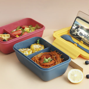 Lunch box ermetico per conservare gli alimenti, 1100ml. Include bicchiere termico e posate. Adatto al microonde