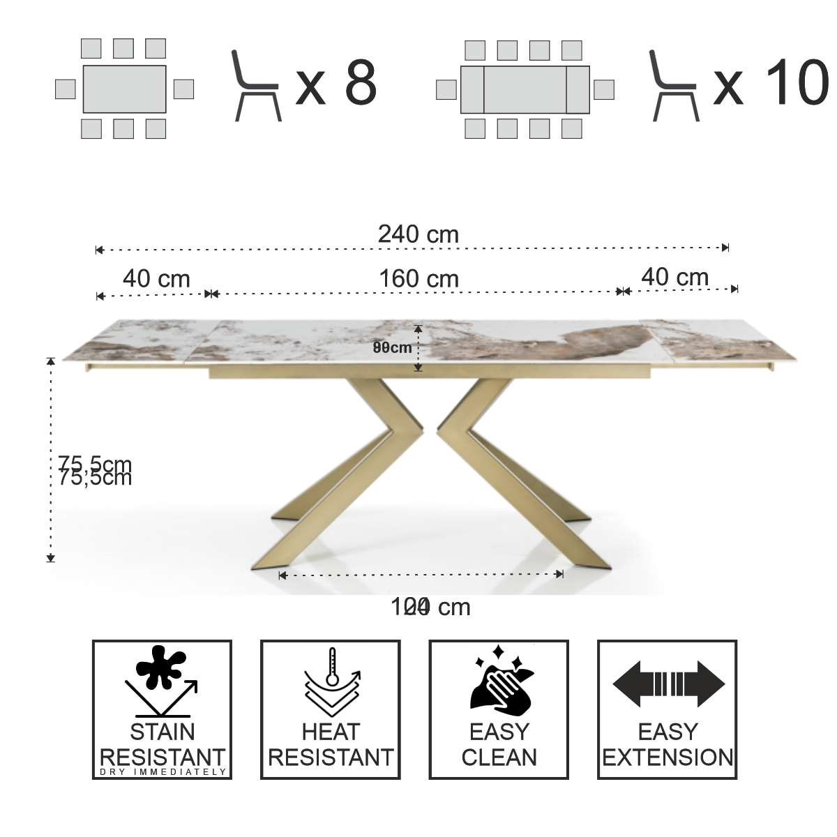 Tomasucci table extensible TIPS EVOLUTION - MARBRE / GRIS Multicolore