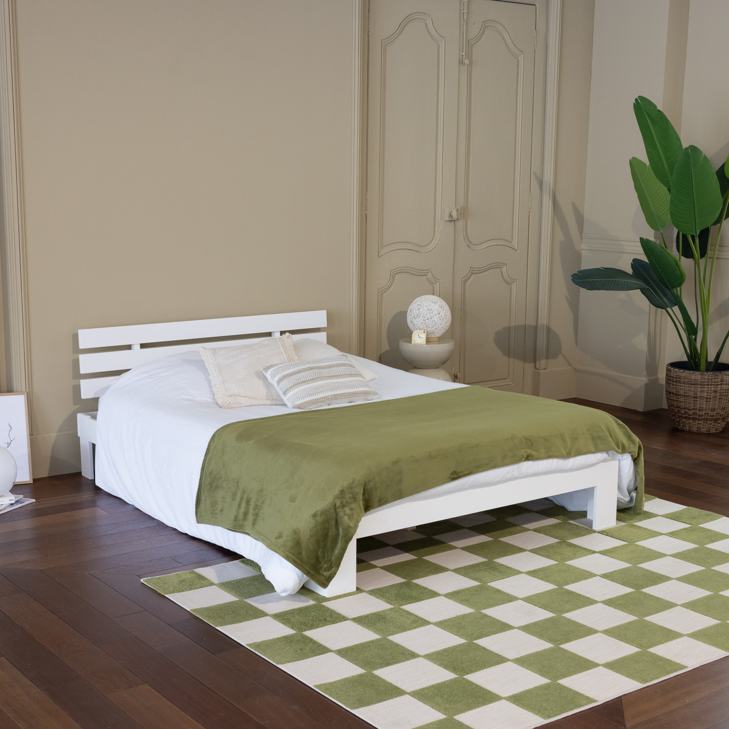 Lit en bois avec tête de lit 140x200cm blanc FINN