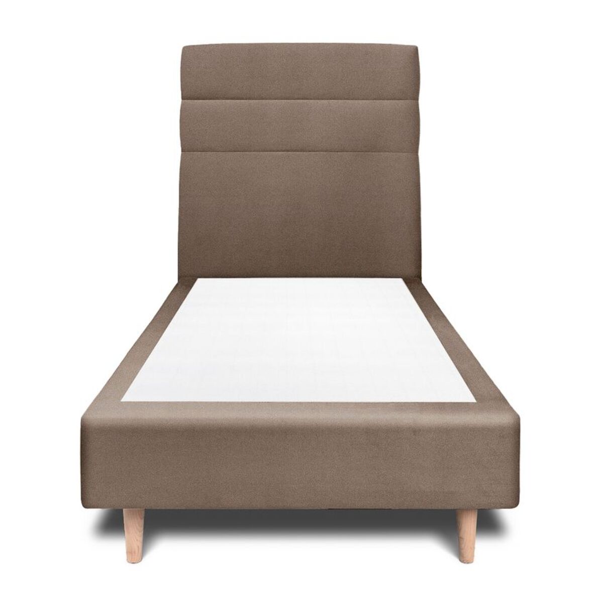 Lit avec tête de lit bandes horizontales velours et sommier tapissier Ep20