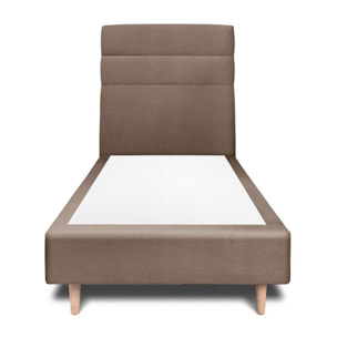 Lit avec tête de lit bandes horizontales velours et sommier tapissier Ep20