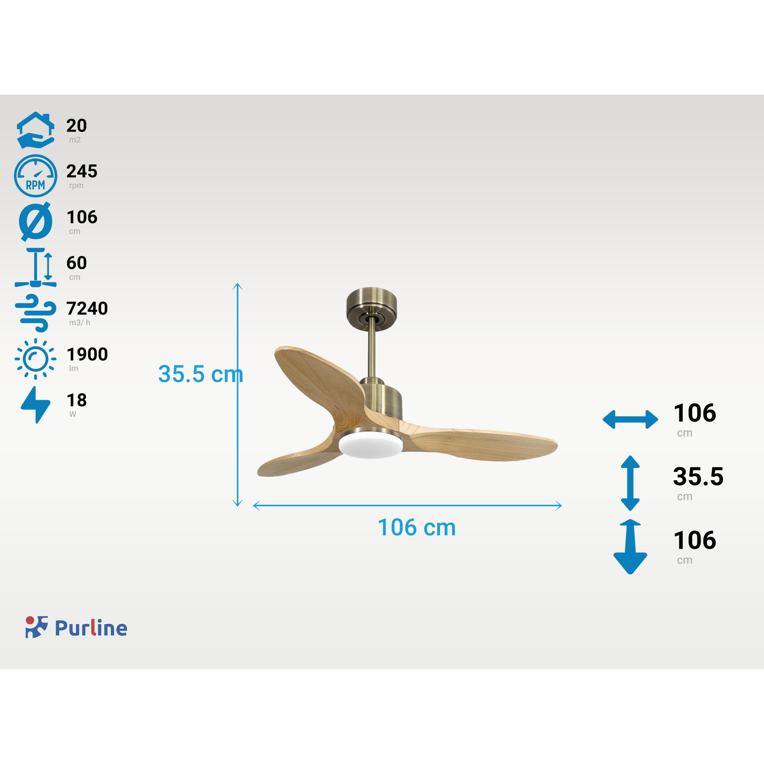 Ventilateur de plafond Réversible  Thermostat Dimmable Wifi Moteur à courant continu Toits en pente Télécommande Lumière à trois tons Hypersilence Mémoire