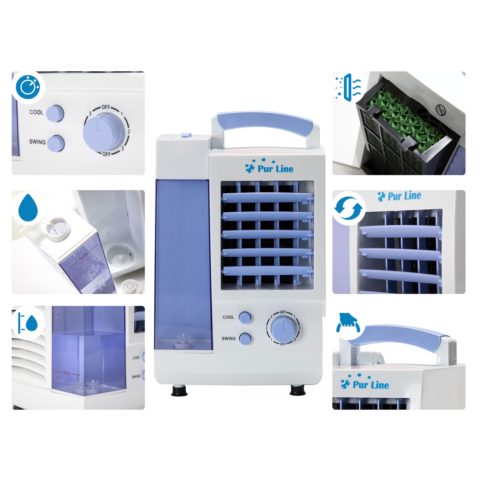 Rafraichisseur d'air par évaporation à débit élevé 3 vitesses