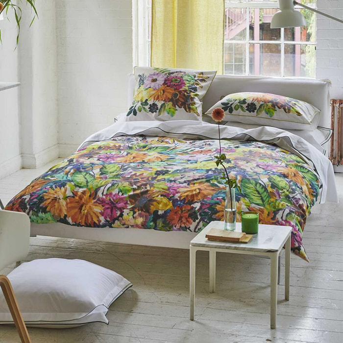 Taie d'oreiller imprimée en percale de coton, GLYNDE CORAL, Multicolore