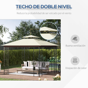 Cenador Jardín 3x3 m con Doble Techo y Marco de Acero para Fiestas Eventos Beige