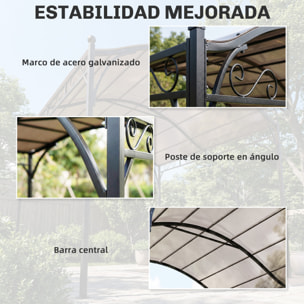 Pérgola de Jardín 3x3 m, Cenador de Jardín con Techo Arqueado, Dosel UV30+ y Estructura de Metal Galvanizado, Pabellón para Exterior, Patio, Terraza, Blanco Crema