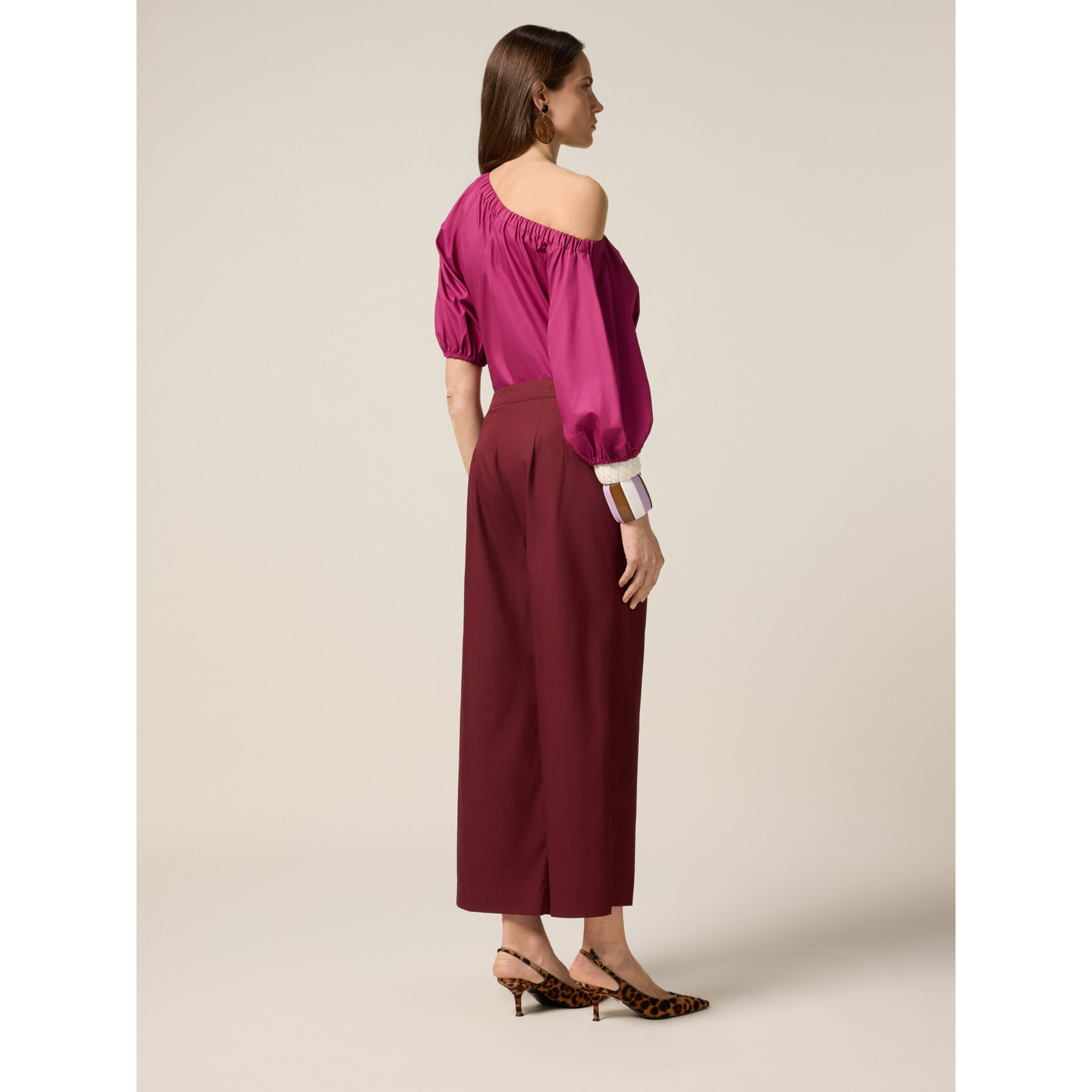 Oltre - Pantaloni palazzo in popeline - Bordeaux