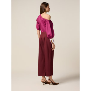 Oltre - Pantaloni palazzo in popeline - Bordeaux