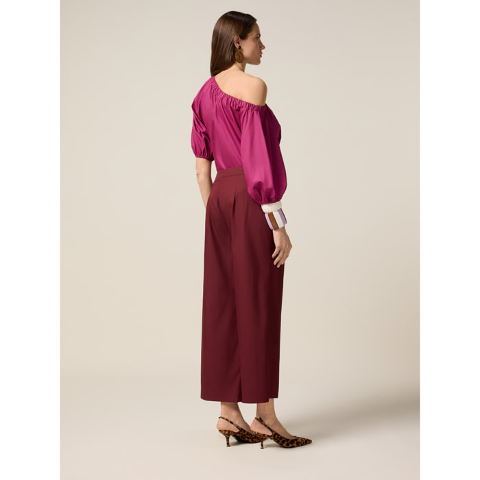 Oltre - Pantaloni palazzo in popeline - Bordeaux