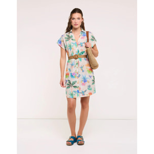 Vestido Camisero Colibríes con Cinturón - Calimea