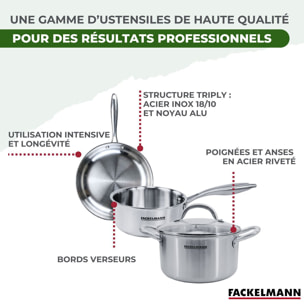 Poêle à Frire, Casseroles, Faitouts inox 18/10 Triply et couvercle Fackelmann Vita3