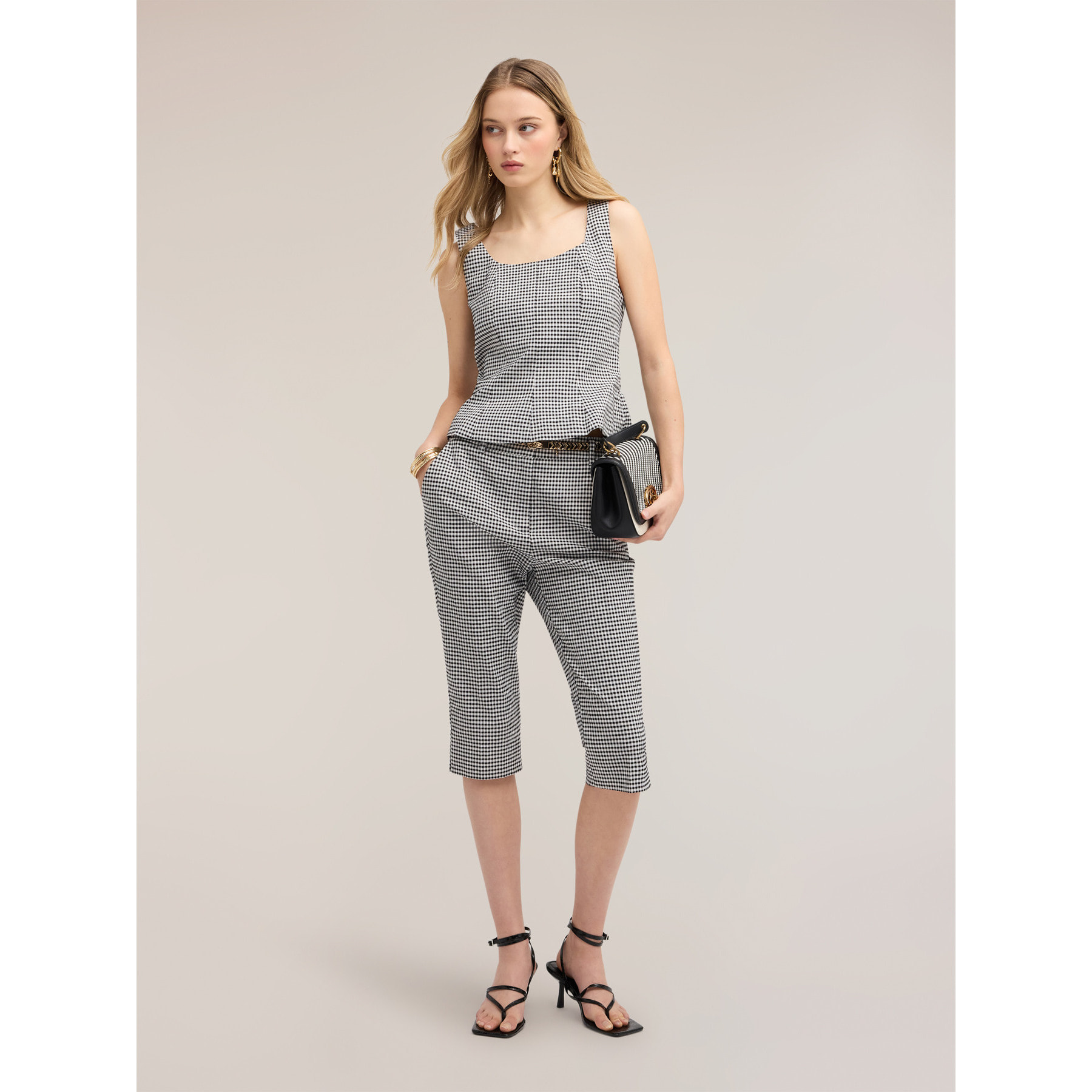 Motivi - Pantaloni capri fantasia vichy - Nero