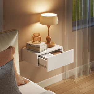 Juego de 2 Mesitas de Noche Flotantes con Cajón, Mesillas de Noche Dormitorio, Montado en la Pared, Estilo Moderno, para Sala de Estar, 40x30x15 cm, Blanco Brillo