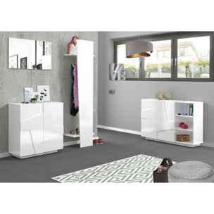 Mobile da ingresso Allinko, Entratina moderna multifunzione, Armadietto multiuso per atrio, 100% Made in Italy, cm 50x30h200, Bianco lucido laccato