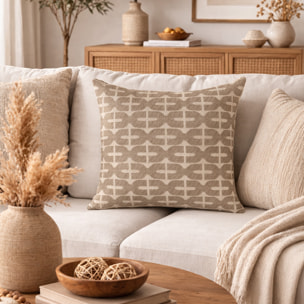 Coussin décoratif déhoussable en jacquard à motif géométrique - Naturel